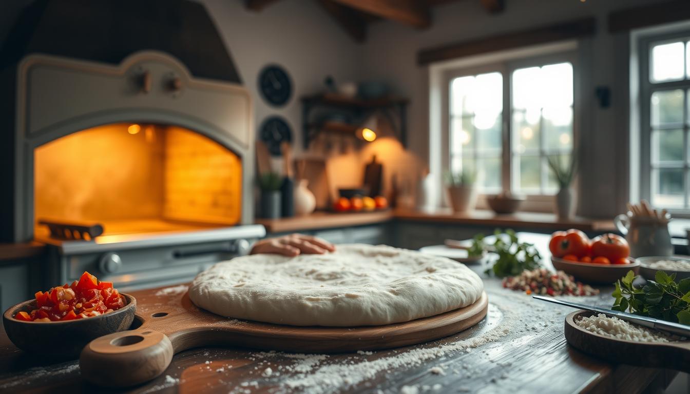 cooking pizza