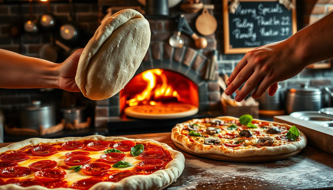 cooking pizza