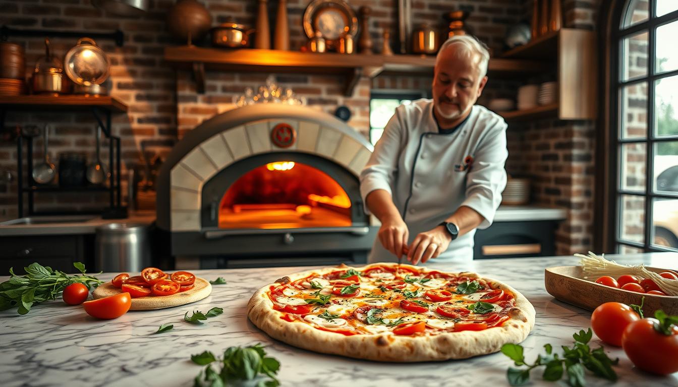 cooking pizza
