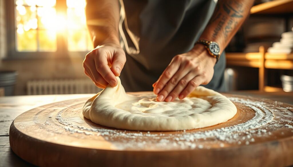 pizza dough stretching